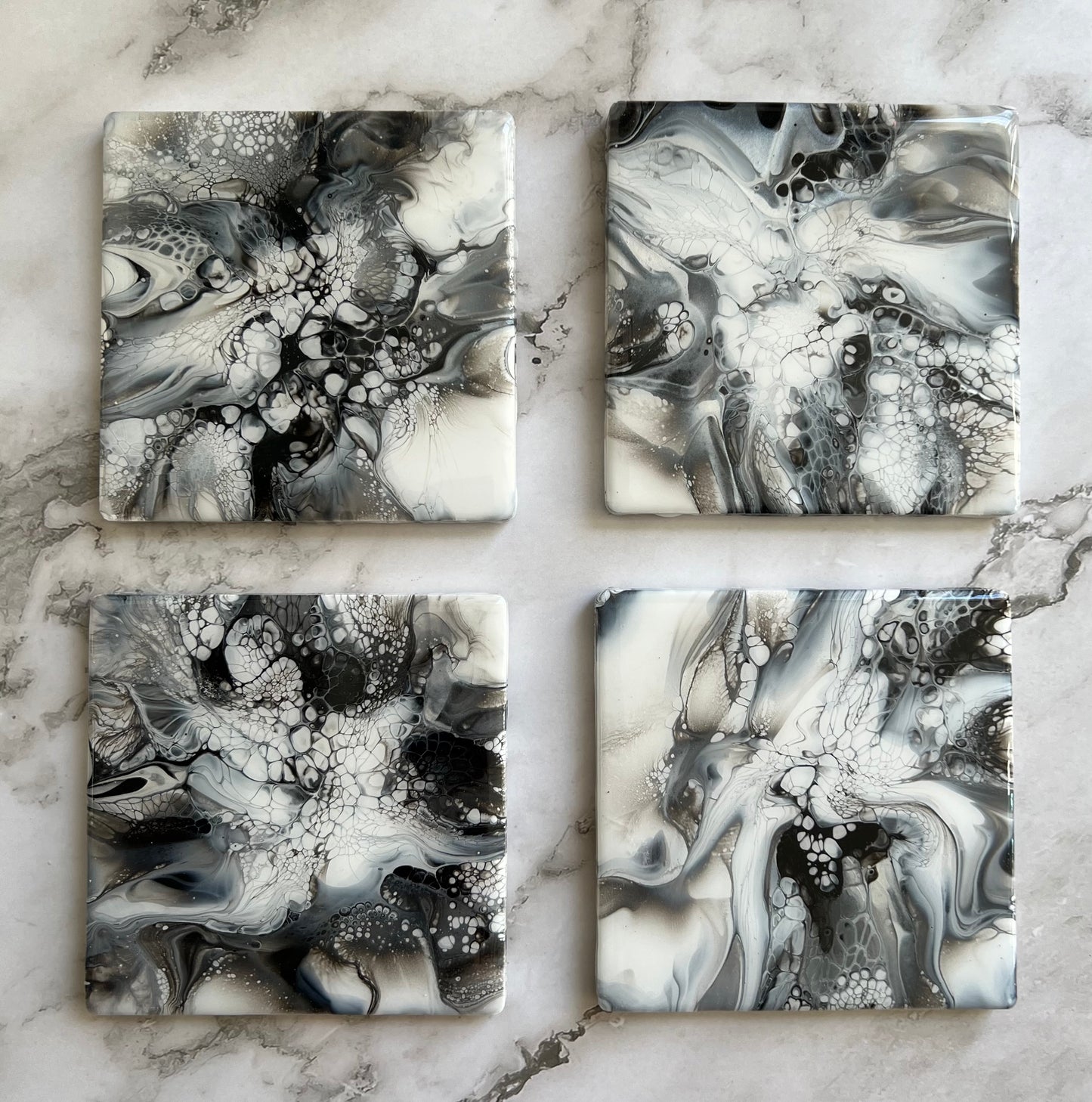 Black, White & Silver Abstract Coasters