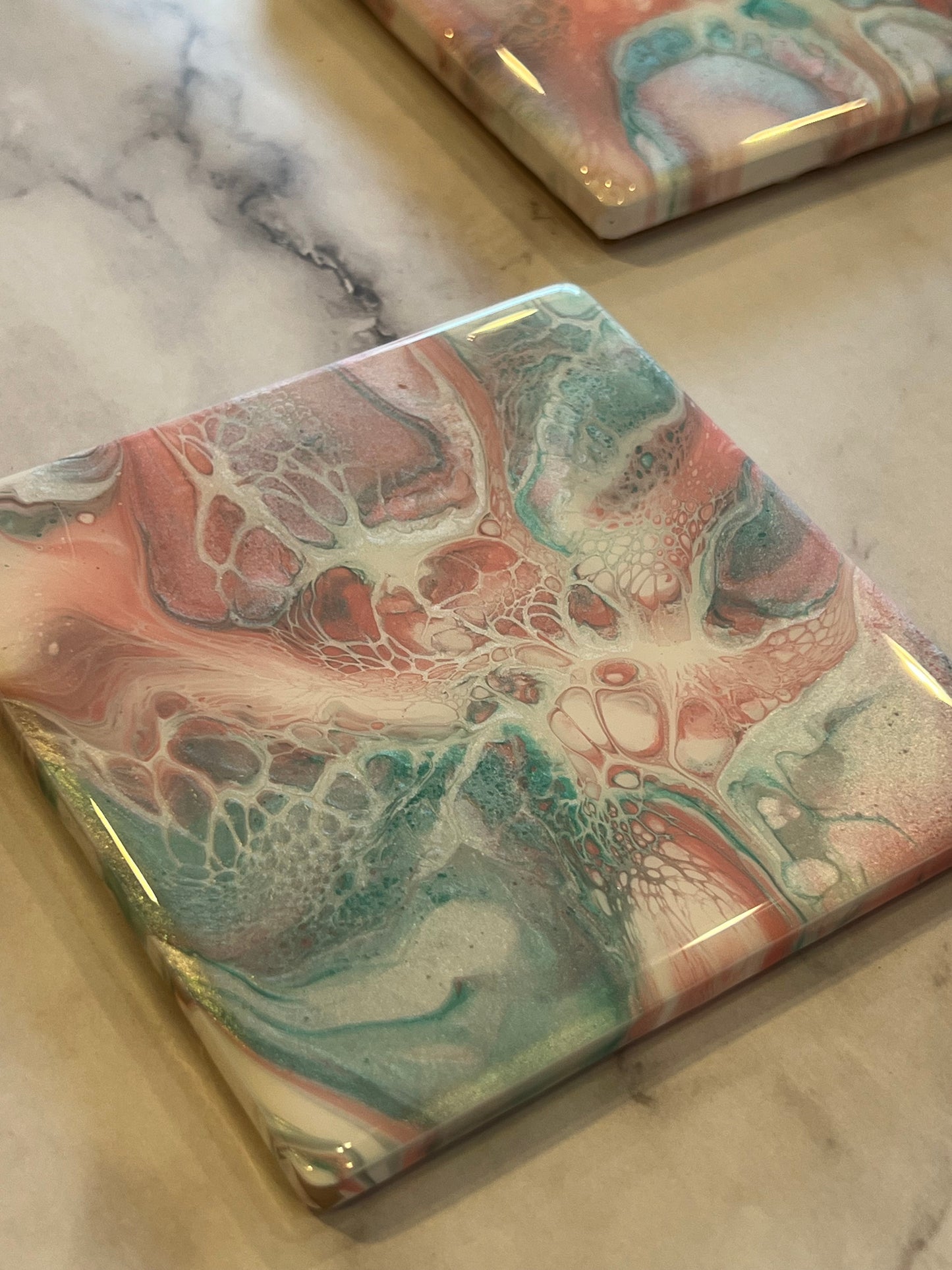 Pink and Aqua Bloom Coasters