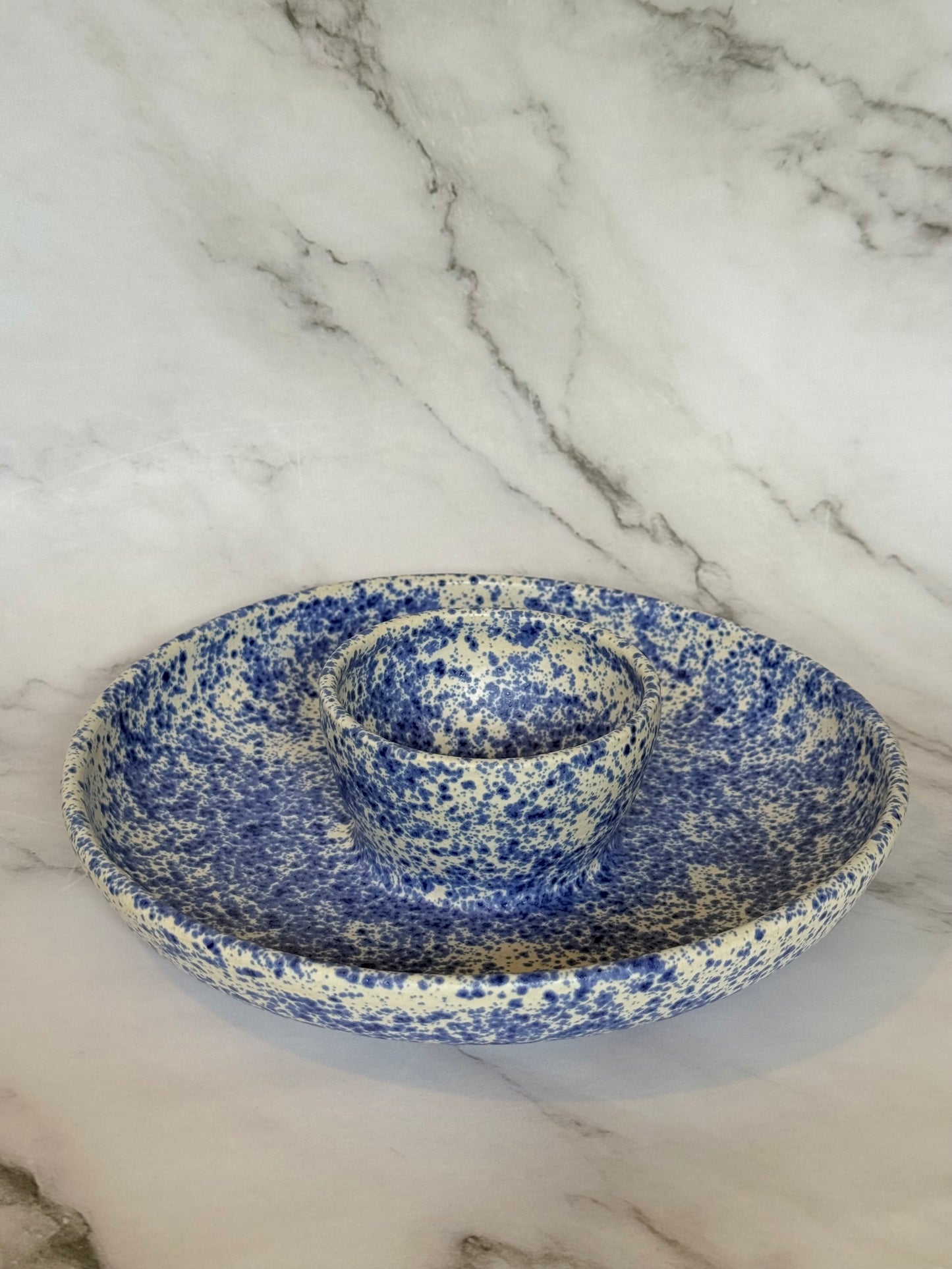 Speckled Blue Chip and Dip Bowl