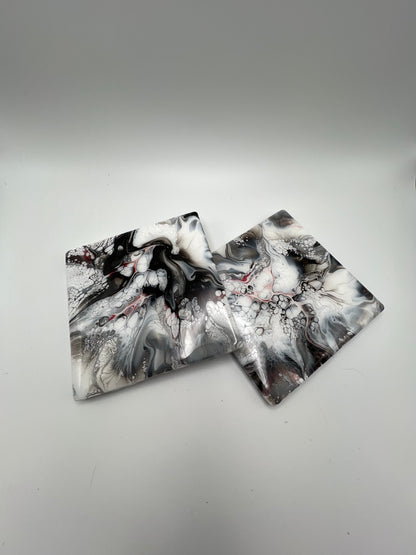 Black And White Coasters With A Touch Of Red Copper