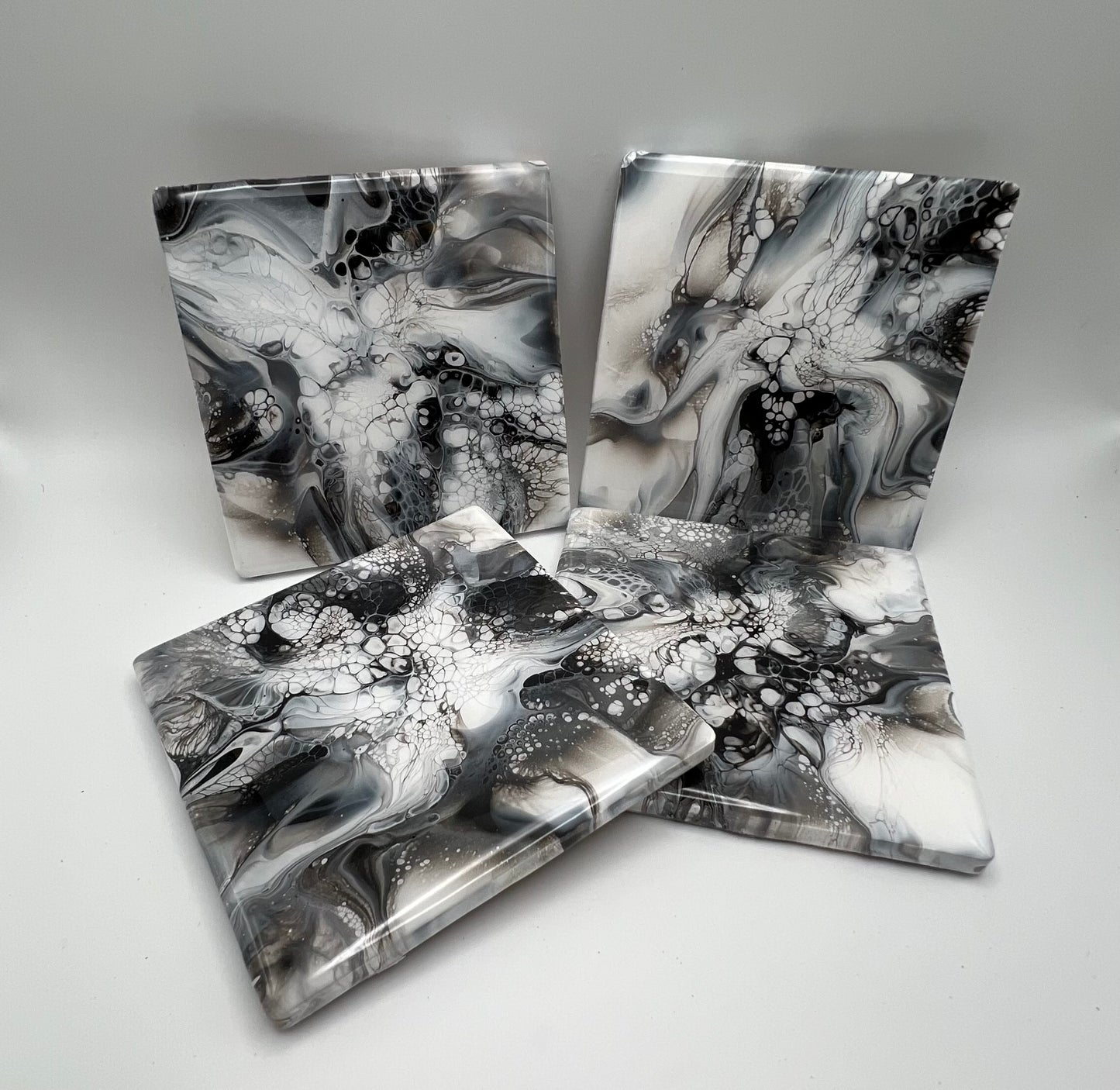 Black, White & Silver Abstract Coasters