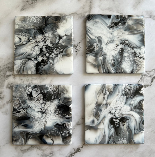 Black, White & Silver Abstract Coasters