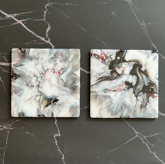 Black And White Coasters With A Touch Of Red Copper