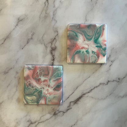 Pink and Aqua Bloom Coasters