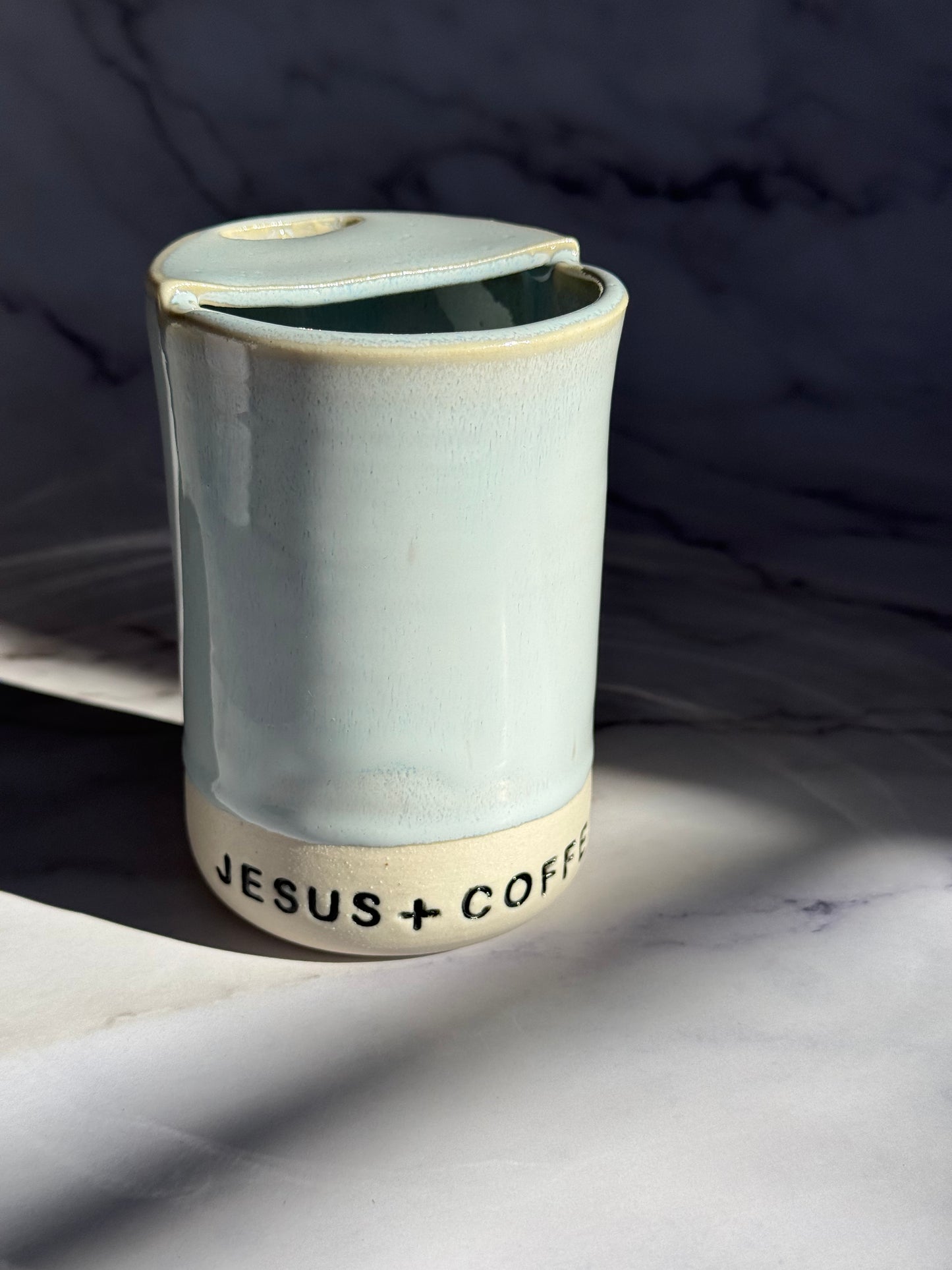 Light Blue Jesus + Coffee Tumbler