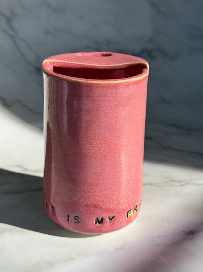 Pink "coffee is my friend" tumbler
