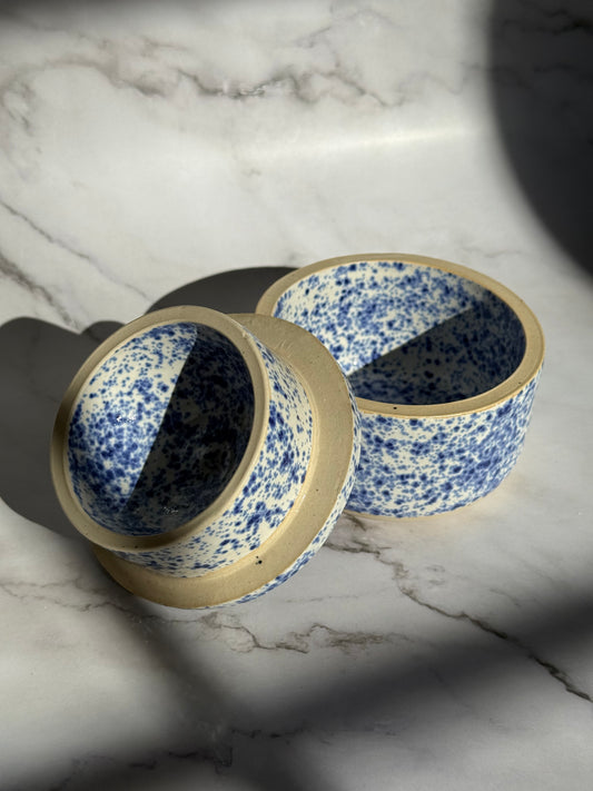 Blue and white French butter bell