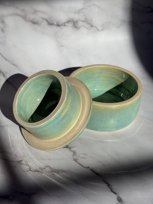 Bright turquoise French butter bell