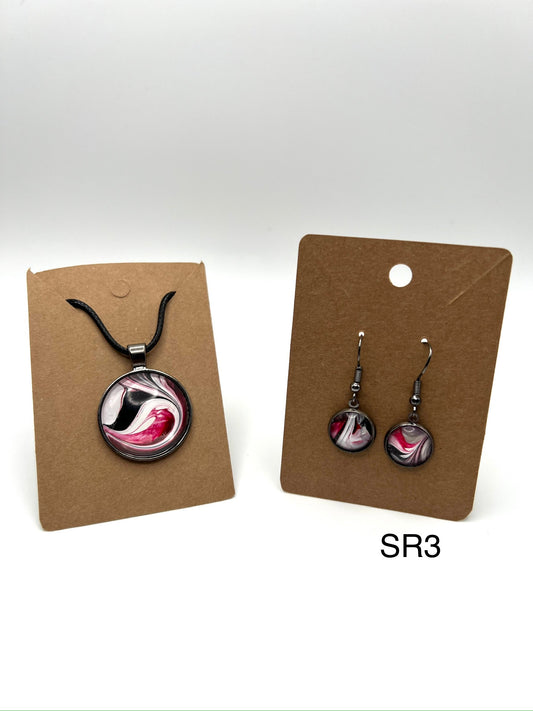 Red, Black and White Necklace and Earrings